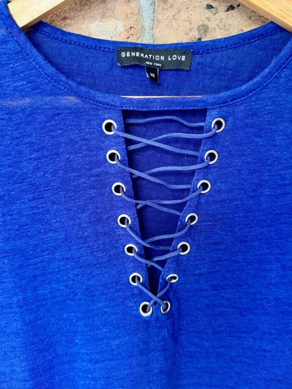 Generation Love New York XS Blue Short Sleeve Knit Top Stitch Fix Boho Festival